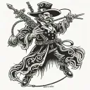 puppet master at top controllong string with sissors cut string but puppet still being controlled  tattoo design idea