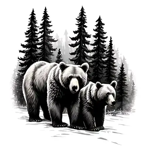 three bears with redwood trees tattoo design idea