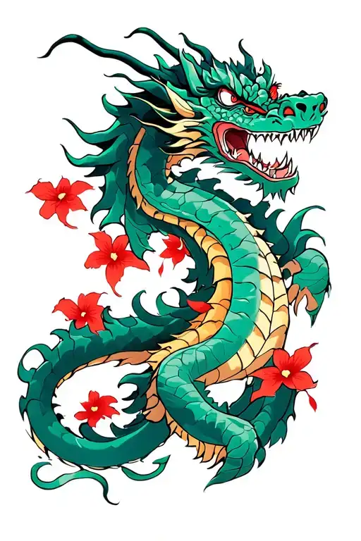 Japan style, yakuza style, dragon and licorice tattoo design idea
