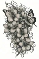 one singular Medium fine lined butterfly under the neck, include a spider lily vine down the spine tattoo design idea