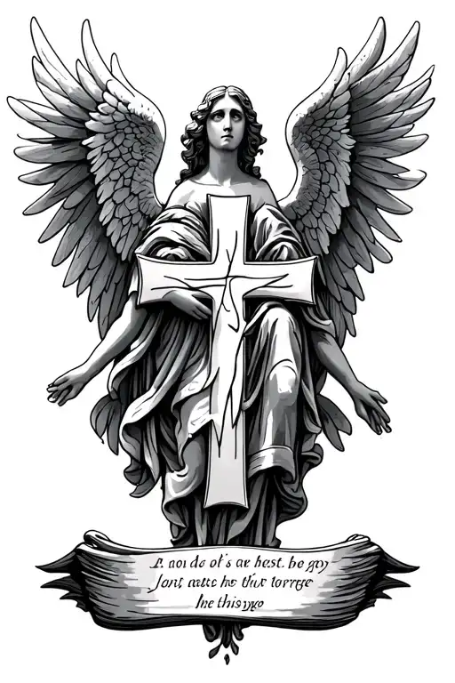 angels with a cross in the middle with a Bible verse  tattoo design idea