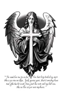 angels with a cross in the middle with a Bible verse  tattoo design idea