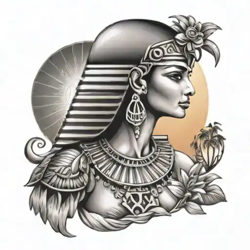 Egyptian goddess sunset tattoo design idea