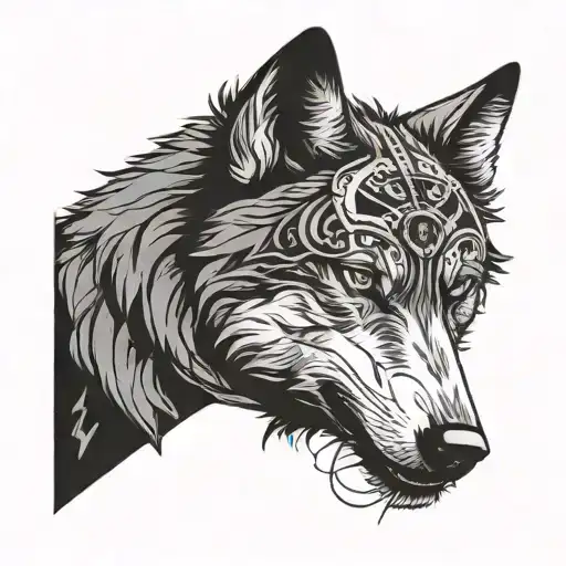 wolf face silhouette emblend with helicopter main rotor blade behind tattoo design idea