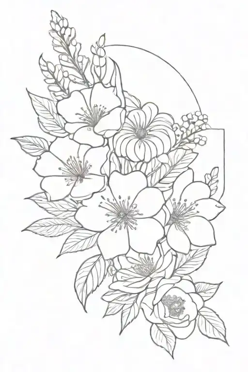  bouquet with a october, september, july, february birth flower tattoo design idea