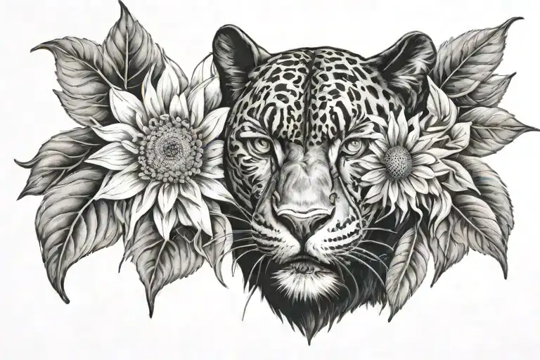 black panther sunflower hyacinth tattoo design idea