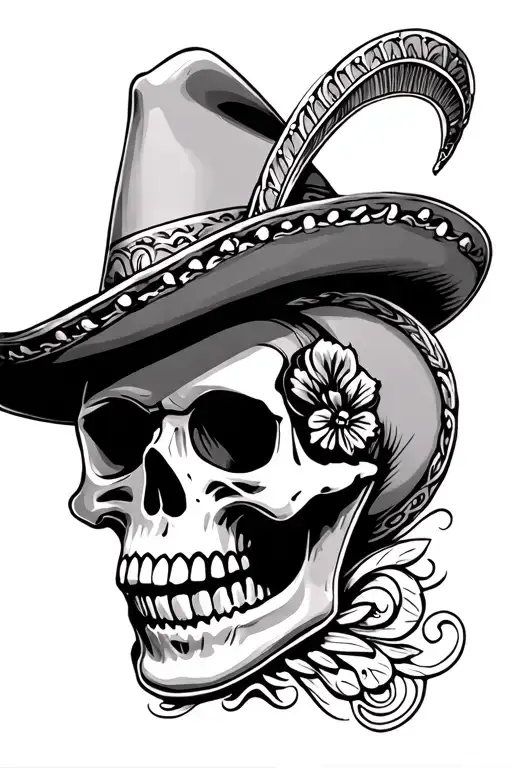 skull with mariachi hat tattoo design idea