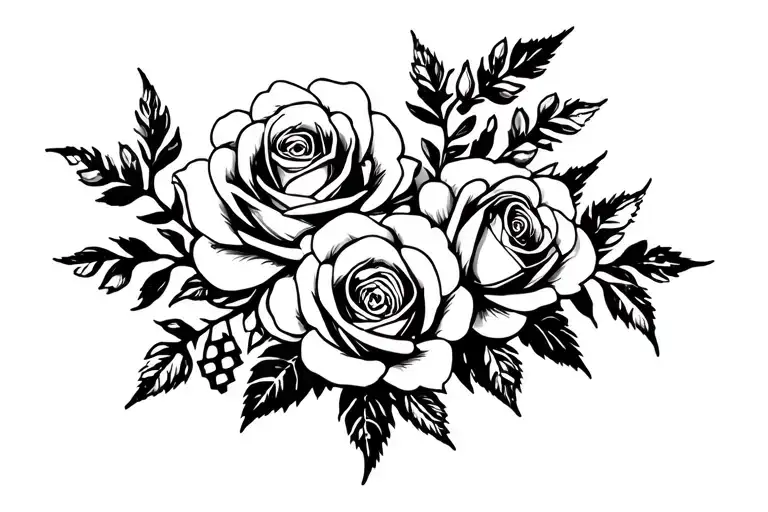 roses and honey suckles and honey comb without bees tattoo design idea