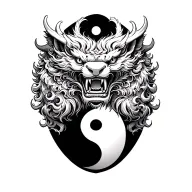 two Foo dog whole body with yinyang fierce battle tattoo design idea