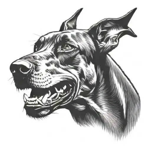 agressive doberman dog tattoo design idea
