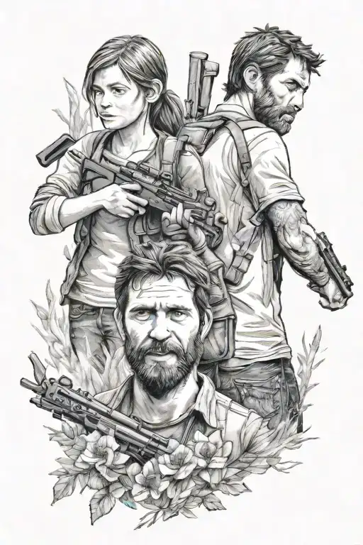 last of us sleeve with joel and ellie  tattoo design idea