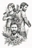 last of us sleeve with joel and ellie  tattoo design idea