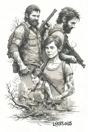 last of us sleeve with joel and ellie  tattoo design idea