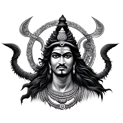 Shiva trishul, hanuman gadha and krishna morpankh armband tattoo tattoo design idea