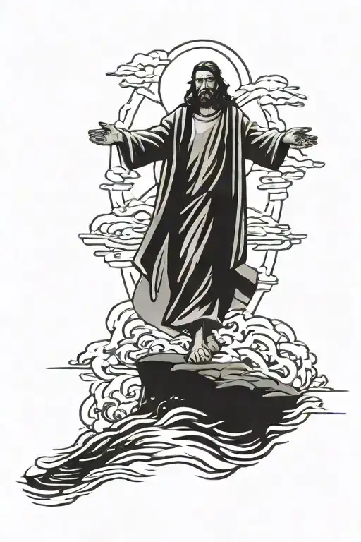 cross, walk on water, jesus, simple tattoo design idea