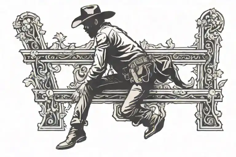 silhouette of a cowboy that is kneeling down next to a cross tattoo design idea