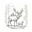 A mystical forest scene with hidden deer and boar silhouettes tattoo design idea