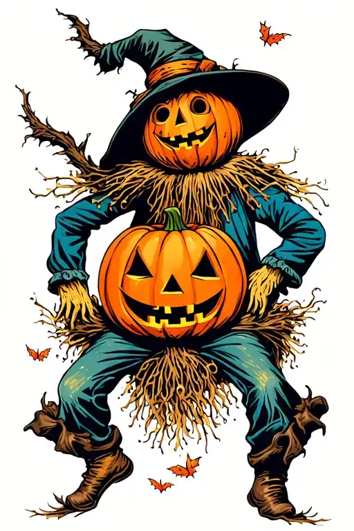 pumpkin scarecrow halloween tattoo design idea