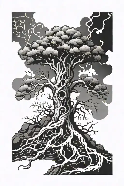 a tree with its roots in hell and top in heaven tattoo design idea