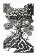 a tree with its roots in hell and top in heaven tattoo design idea