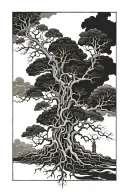 a tree with its roots in hell and top in heaven tattoo design idea