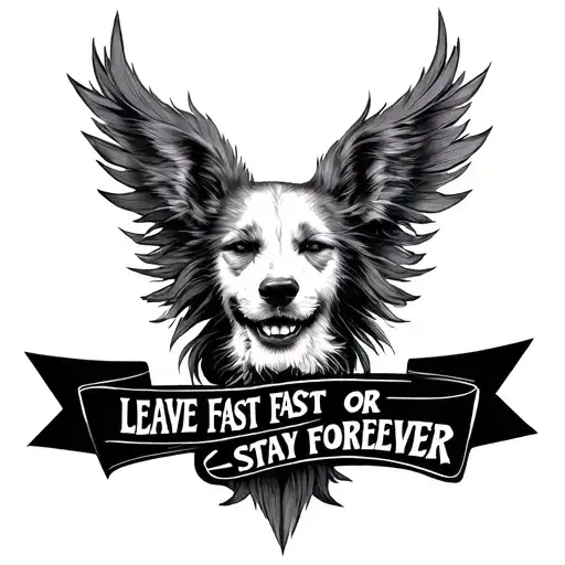 Create an image of a tattoo that embodies the essence of the Sam Fender lyrics "leave fast or stay forever." tattoo design idea