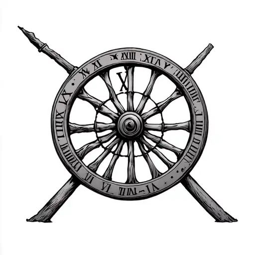 wagon wheel with roman numerals VIII-II-MMXVII tattoo design idea