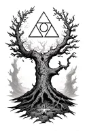 forearm tattoo with deku tree from legend of zelda ocarina of time and I want the Triforce symbol floating above his hea tattoo design idea