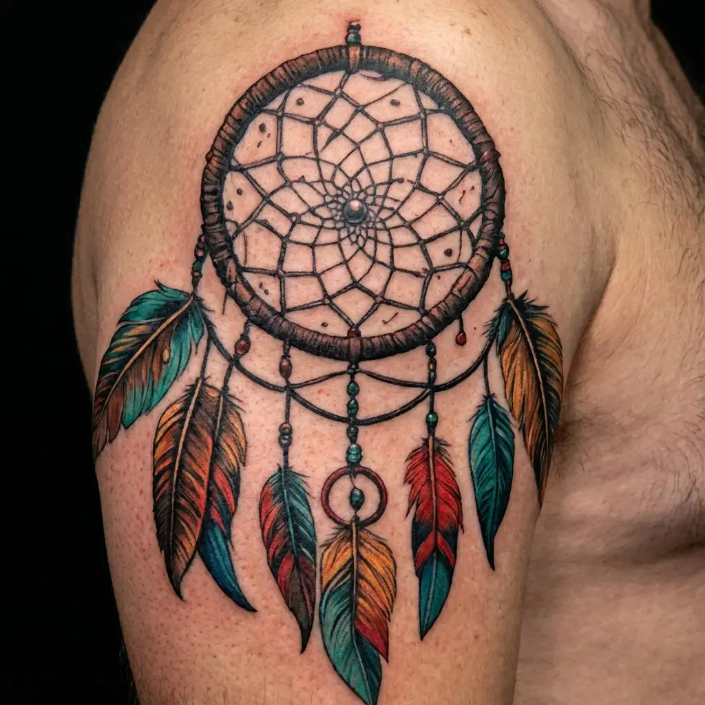 double dreamcatcher tattoo design idea