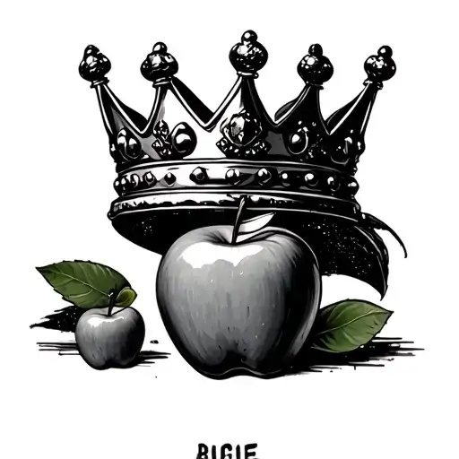 biggie smalls tilted crown with apple basic on hand or neck tattoo design idea
