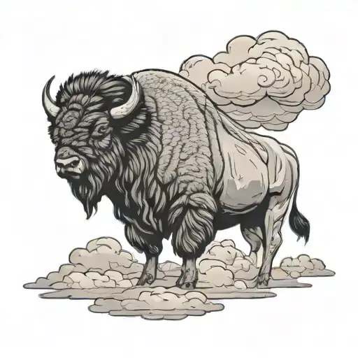 bison storm clouds tattoo design idea