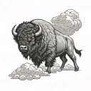 bison storm clouds tattoo design idea