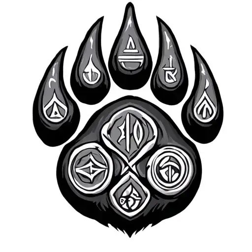 Bear paw with nordic runes in it tattoo design idea