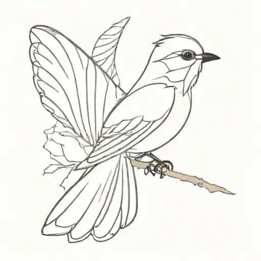 fine line fantail bird tattoo design idea