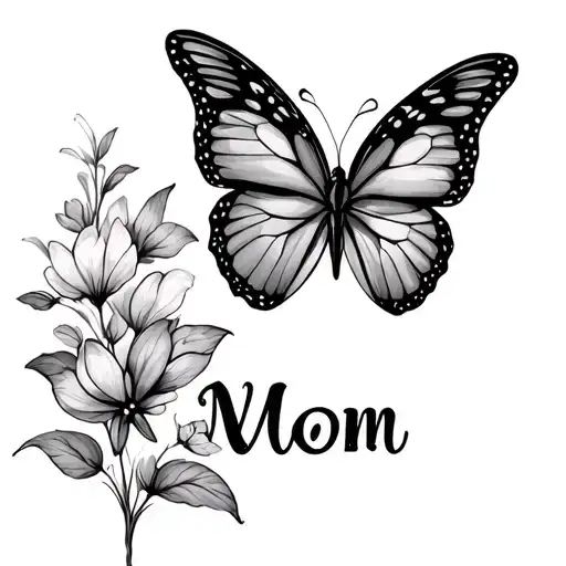 Butterfly with the name, mom tribute tattoo design idea