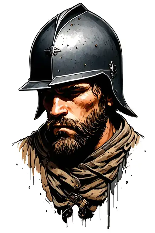 norman soldier looking down facing left tattoo design idea