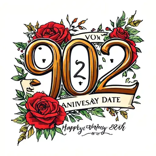 902 Anniversary date written inside surrounded tattoo design idea