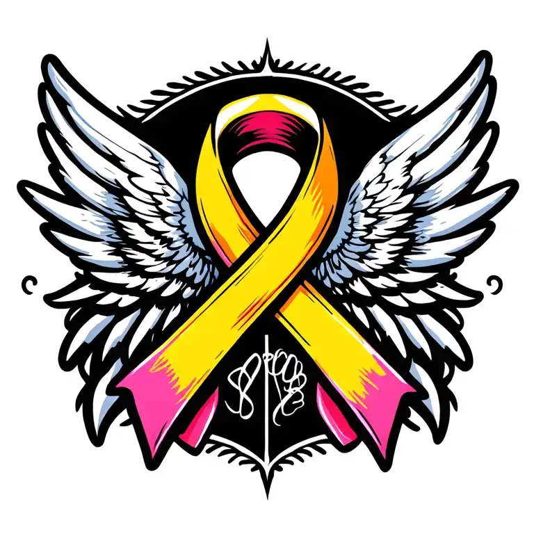 ribbon that stands for breast cancer and COPD colon cancer emphazima lung cancer prostate cancer Ms with wings and a hal tattoo design idea