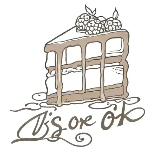 slice of chocolate cake laid on it's side with saying "It's ok" tattoo design idea