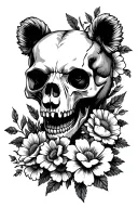bear skull on flowers tattoo design idea