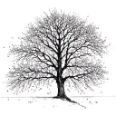 a bare, thin tree with long branches, a thin long branch that goes off to the left has a few scattered leaves, e.g tattoo design idea