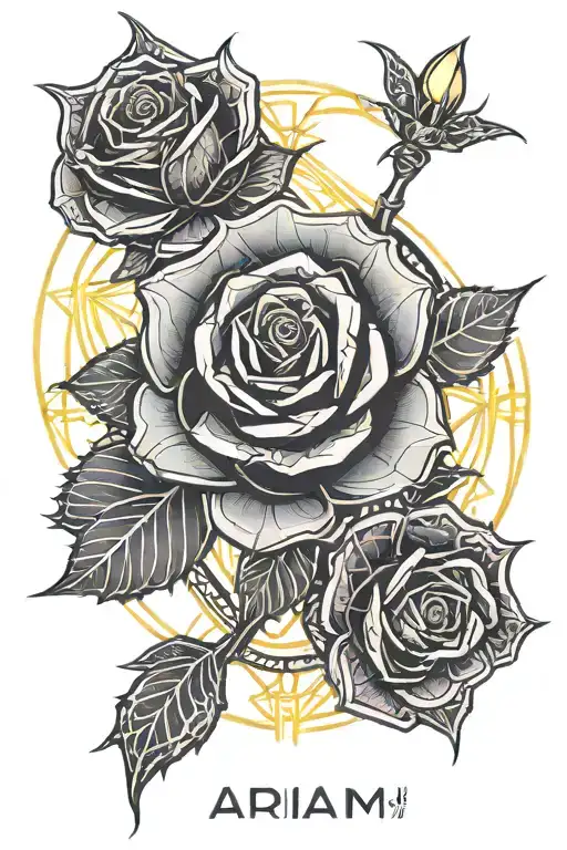A beautiful rose with the name ariam tattoo design idea