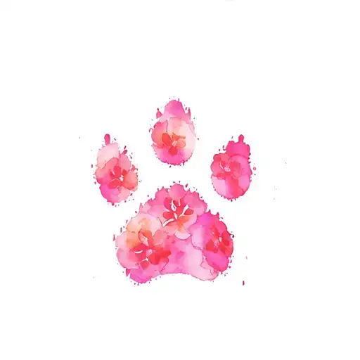 paw print and cherry blossom  tattoo design idea