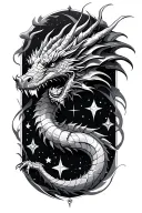 dragon, stars, compass tattoo design idea