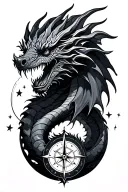 dragon, stars, compass tattoo design idea