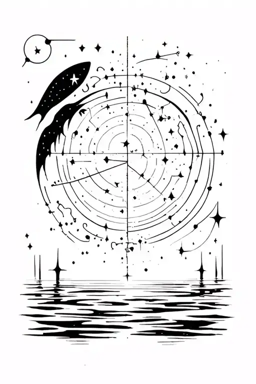 mens tattoo of virgo and taurus constellations with water theme detail tattoo design idea
