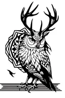 Wolg, stag, owl perched tattoo design idea