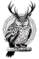 Wolg, stag, owl perched tattoo design idea