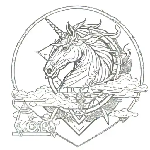 black Rock city, unicorn ranger Shield badge surrounded tattoo design idea