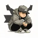 Asian chubby boy, with bape hoodie, wearing jordan 6, also wearing a black hat tattoo design idea